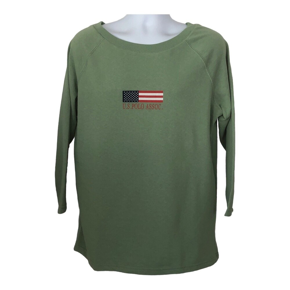 United States Polo Men Med Long Sleeve Green Sweat Shirt With Graphic
